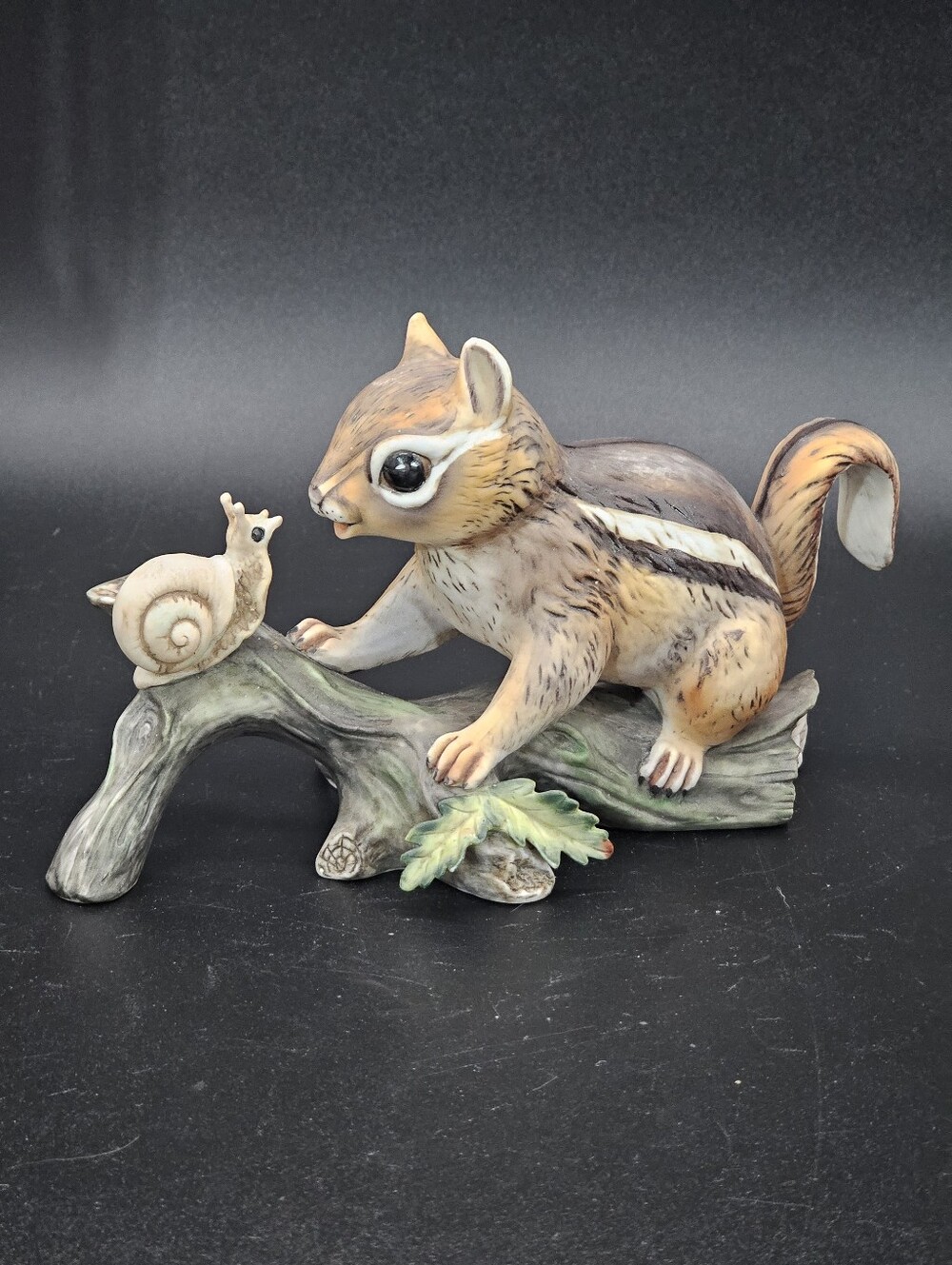 Vintage 1980 Homco Masterpiece Porcelain Chipmunk and Snail Figurine